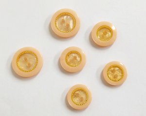 画像1: デッドストック/日本/プラスチックボタン/ゴールドサークル/ピーチピンク(1個)