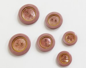 画像1: デッドストック/日本/プラスチックボタン/ゴールドサークル/ローズピンク(1個)
