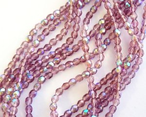 画像1: チェコガラスビーズ/ファイアポリッシュラウンド/アメシストオーロラ/3mm(20個)
