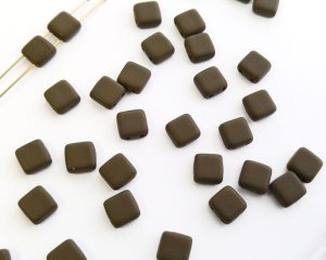 画像1: チェコガラスビーズ/2ホールタイル/マットカーキブラウン(10個）