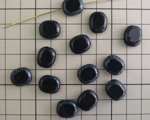 画像2: チェコガラスビーズ/ウィンドウオーバル/ブラックピカソ/約14×12mm(2個)