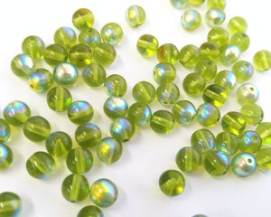 画像1: チェコガラスビーズ/ラウンド/オリバインオーロラ/6mm(10個)