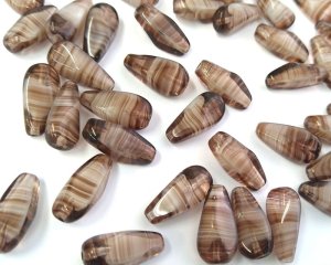 画像1: チェコガラスビーズ/ツイストドロップ/パープルブラウンストライプ/約18×7mm（2個）