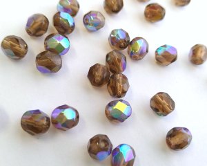 画像1: チェコガラスビーズ/ファイアポリッシュ/6mm/ダークスモークトパーズオーロラ(10個）