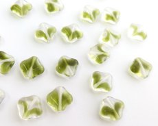 画像1: チェコガラスビーズ/フラットスクエア/約12mm/クリア×オリーブ(2個） (1)