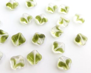 画像1: チェコガラスビーズ/フラットスクエア/約12mm/クリア×オリーブ(2個）