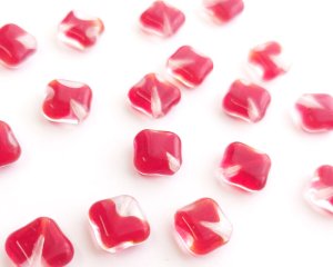 画像1: チェコガラスビーズ/フラットスクエア/約12mm/クリア×レッド(2個）