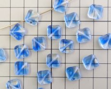 画像2: チェコガラスビーズ/フラットスクエア/約12mm/クリア×ブルー(2個） (2)