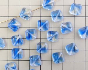 画像2: チェコガラスビーズ/フラットスクエア/約12mm/クリア×ブルー(2個）