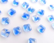 画像1: チェコガラスビーズ/フラットスクエア/約12mm/クリア×ブルー(2個） (1)