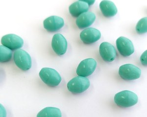 画像1: ヴィンテージ/ドイツ/ガラス/オーバル/オペークターコイズ/約8×6mm(2個)