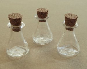 画像1: コルク付きガラス瓶/三角フラスコ風/約25×16mm（1個）