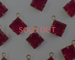 画像2: セット済/ヴィンテージガラス/コンケイブ/レッド/ブラス(1個)