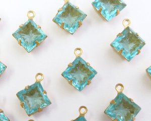 画像2: セット済/ヴィンテージガラス/コンケイブ/アクア/ブラス(1個)
