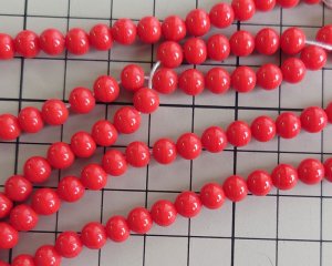 画像3: デッドストック/日本/ハンドメイドガラスビーズ/レッドストライプ/約5〜6mm(6個)