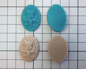 画像2: ns304/ヴィンテージ/ドイツ/ガラスカメオ/アテナ/オペークブルーグリーン/約30×22mm（1個）