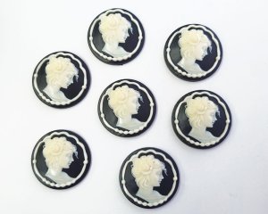 画像3: ns317ヴィンテージ/プラスチックカメオ/ラウンドブラック/約30mm/(1個)