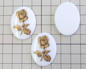 画像3: ns328/ヴィンテージ/ドイツ/ガラスカボション/ゴールドローズ/約34×26mm(1個）
