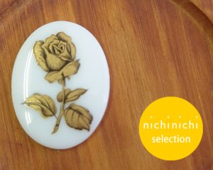画像1: ns328/ヴィンテージ/ドイツ/ガラスカボション/ゴールドローズ/約34×26mm(1個）