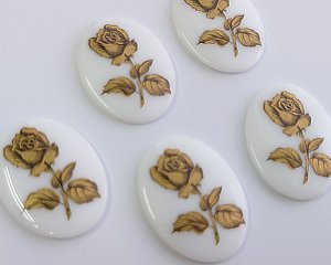 画像2: ns328/ヴィンテージ/ドイツ/ガラスカボション/ゴールドローズ/約34×26mm(1個）