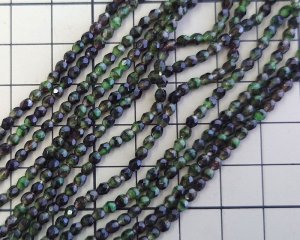 画像2: チェコガラスビーズ/ファイアポリッシュラウンド/クリア×グリーン×ブラック/3mm(20個)