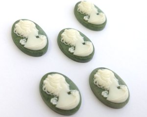 画像2: ns345/ヴィンテージ/プラスチックカメオ/レディ（リボン&フラワー）/ミルキーモスグリーン/約25×18mm/(1個)
