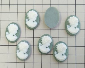 画像4: ns345/ヴィンテージ/プラスチックカメオ/レディ（リボン&フラワー）/ミルキーモスグリーン/約25×18mm/(1個)