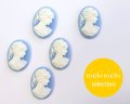 ns344/ヴィンテージ/プラスチックカメオ/レディ/グレイッシュブルー/約25×18mm/(1個)