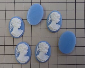 画像2: ns344/ヴィンテージ/プラスチックカメオ/レディ/グレイッシュブルー/約25×18mm/(1個)