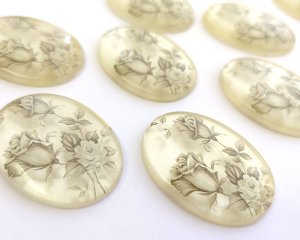 画像2: ns338/ヴィンテージ/ドイツ/プラスチックカボション/グレイローズ/約40×30mm(1個）
