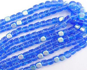 画像1: チェコガラスビーズ/サファイアオーロラ/キューブ/6×5mm(4個)