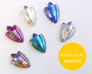 画像1: ns349/ヴィンテージ/ガラスカボション/カットチューリップ/オーロラ(1個)