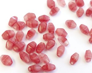 画像1: チェコガラスビーズ/ロングバイコン/ローズストライプ/約8×5mm(10個）