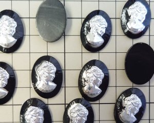 画像3: ns364/ヴィンテージ/ドイツ/ガラスカメオ/ブラック×シルバーA/約25×18mm