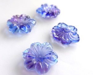 画像3: ns357/ヴィンテージ/ドイツ/ガラス/ブルーパープルフラワー/約22mm/(1個)