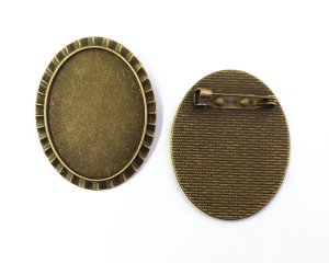 画像1: メタルブローチセッティング/40×30mmオーバル用/金古美(１個)