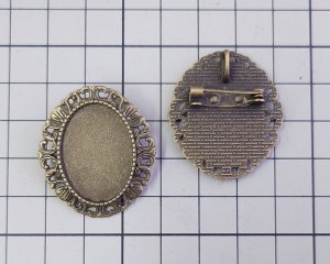 画像2: メタルブローチセッティング/25×18mmオーバル用/金古美(１個)