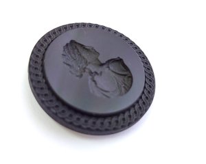 画像2: ns373/ヴィンテージ/ドイツ/ガラス/ラウンドレリーフ/ブラック/約35mm