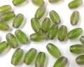 チェコガラスビーズ/リブオーバル/グレイ×グリーン/約13×7mm(2個)