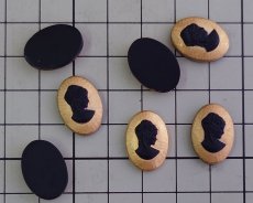 画像2: ns376/ヴィンテージ/ドイツ/ガラスカメオ/ブラック×マットゴールド/約18×13mm (2)