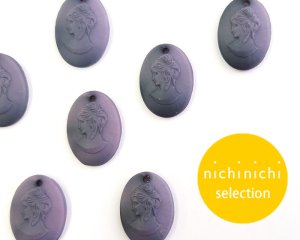 画像1: ns375/ヴィンテージ/ドイツ/ガラスカメオペンダント/ピンクブラック/約18×13mm（1個）