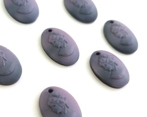 画像2: ns375/ヴィンテージ/ドイツ/ガラスカメオペンダント/ピンクブラック/約18×13mm（1個）