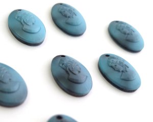画像3: ns375/ヴィンテージ/ドイツ/ガラスカメオペンダント/ブルーブラック/約18×13mm（1個）