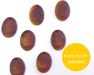 画像1: ns375/ヴィンテージ/ドイツ/ガラスカメオペンダント/ブラウンマーブル/約18×13mm（1個）