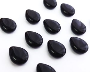 画像1: チェコガラスビーズ/横穴ドロップ/オペークブラック/約12×16mm(2個)