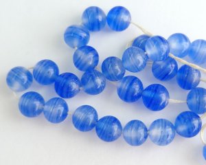 画像1: ヴィンテージ/日本/ハンドメイドガラスビーズ/ブルーストライプ/約8mm(1個)