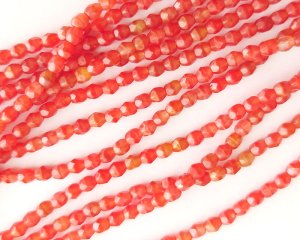 画像1: チェコガラスビーズ/ファイアポリッシュラウンド/コーラルマーブル/3mm(20個)