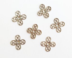 画像1: デッドストック/メタル/透かし/墨入りシルバー/約10mm（4個）