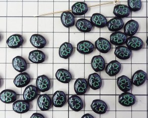 画像2: チェコガラスビーズ/クローバー/ブラック×グリーン（6個）