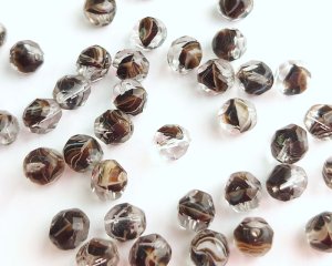 画像1: チェコガラスビーズ/ファイアポリッシュ/8mm/クリア×ブラウンストライプ(6個）